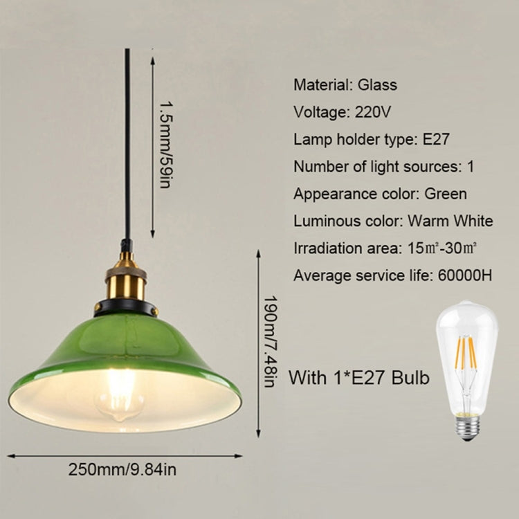 Lampe suspendue LED industrielle Edison style vintage, verre émeraude, avec ampoule E27 (blanc chaud)