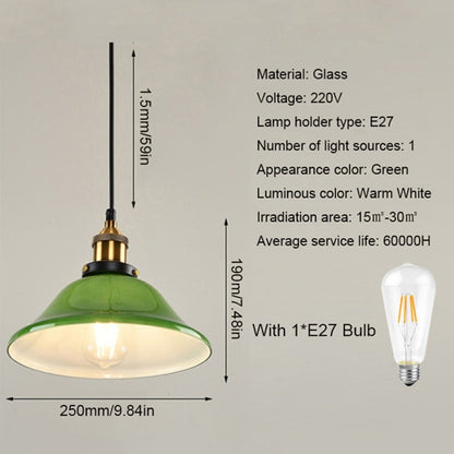 Lampe suspendue LED industrielle Edison style vintage, verre émeraude, avec ampoule E27 (blanc chaud)