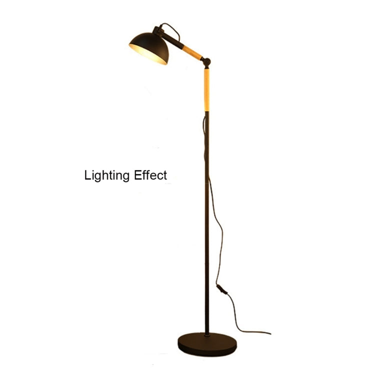 Adjustable Angle Metal Wooden Chassis Floor Lamp (Black)