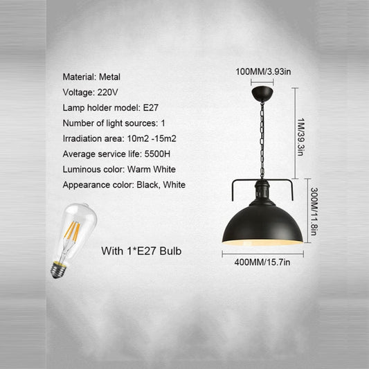 Retro Industrial Pendant Light Creative Single Head Iron Art Hanging Lamp E27 Bulb Perfect for Kitchen Dining Room Bedroom Living Room (Color:White Size: + Warm White)