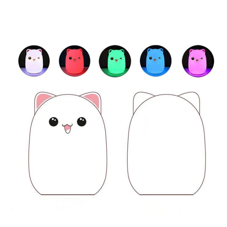 Color Change Cat Shape USB Rechargeable LED Silicone Soft Nightlight (Pink)