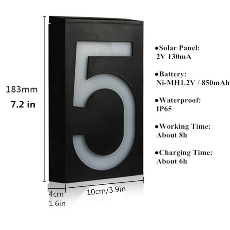 0.36W Solar Powered Wall Mount 6 LEDs Lighting Doorplate Lamp House Number Porch Lights with Solar Pannel(8)