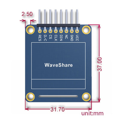 OLED RVB 0,95 pouces Waveshare (A), interface SPI, connecteur courbé horizontal