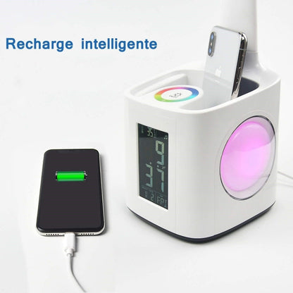 10W Touch Control 3-speed Adjustment Light DimmableEye Protection Table Lamp Coloured Night Light with Pen Holder & Alarm Clock