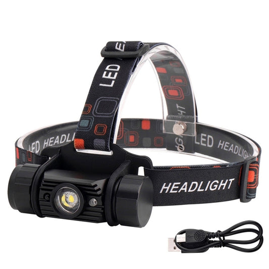 LED Induction Headlight USB Charging Outdoor Waterproof Strong Light Fishing Aluminum Flashlight Headlight (Headlight+2xBatteries)