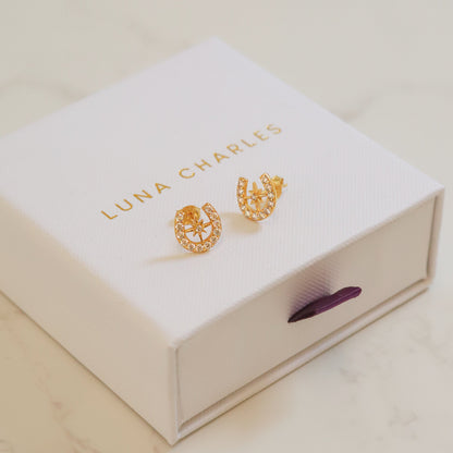 Zada Horseshoe Star Stud Earrings | 18K Gold Plated