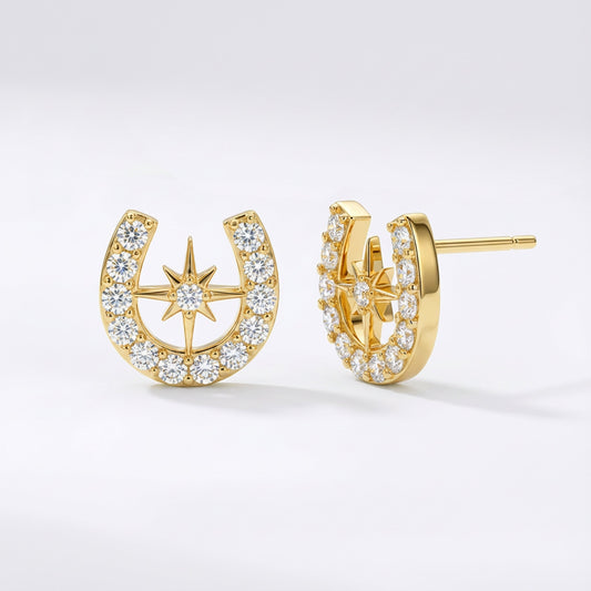 Boucles d'oreilles clous étoiles fer à cheval Zada | Plaqué or 18 carats