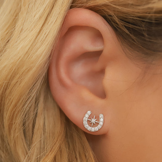 Boucles d'oreilles clous étoiles fer à cheval Zada | Argent