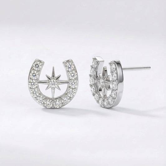 Boucles d'oreilles clous étoiles fer à cheval Zada | Argent