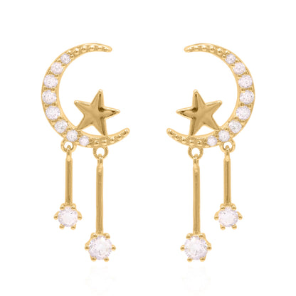 Zoe Moon & Star Drop Earrings | 18k Gold Plated