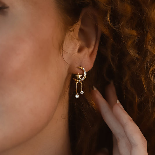 Zoe Moon & Star Drop Earrings | 18k Gold Plated