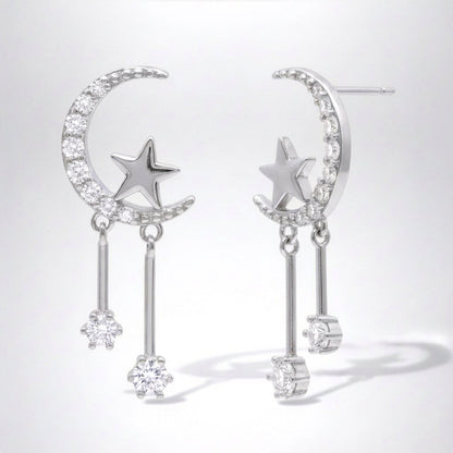 Zoe Moon & Star Drop Earrings | 925 Sterling Silver