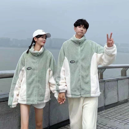 Mint Green Stitching Berber Fleece Coat