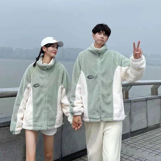 Mint Green Stitching Berber Fleece Coat