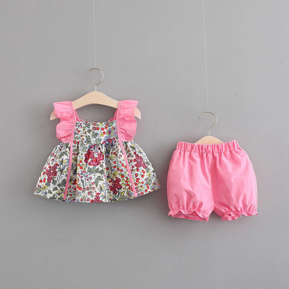 Born Girl Printed Flounced Sleeve Suit Two-piece Set