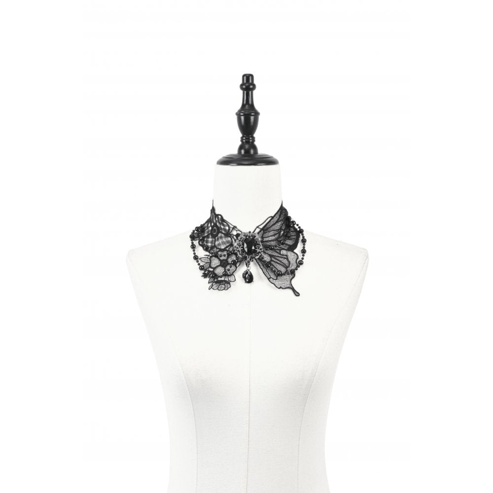 Collier Lysandra papillon dentelle perlé Dark in Love