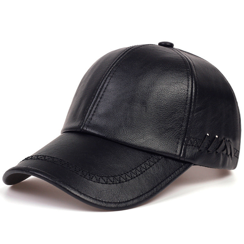 Men's Faux Leather Baseball Cap | Dome Crown Adjustable Hat