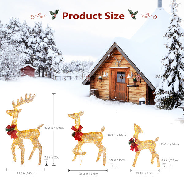 Golden Elk Family Courtyard Elk Decoration 3pcs122x54x38cm