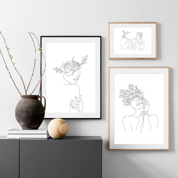 Décoration murale style dessin abstrait botanique sur toile