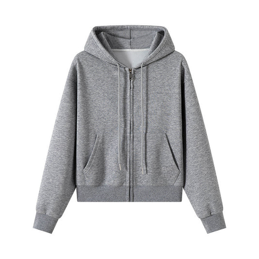 Hooded Zipper Short Sweater Coat For Women Spring And Autumn