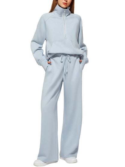 Women's Half-Zip Sweatshirt & Wide Leg Pants Set