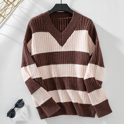 V-neck Women's Knitwear Loose Retro Pullover