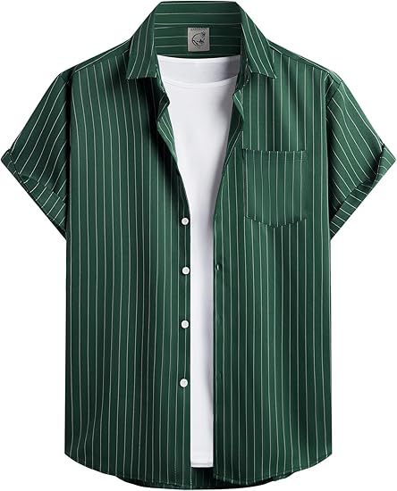 Striped And Solid-color Short-sleeve Shirt-cardigan