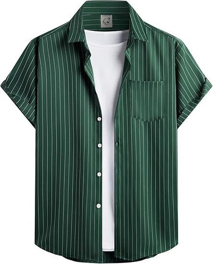 Striped And Solid-color Short-sleeve Shirt-cardigan