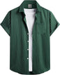 Striped And Solid-color Short-sleeve Shirt-cardigan