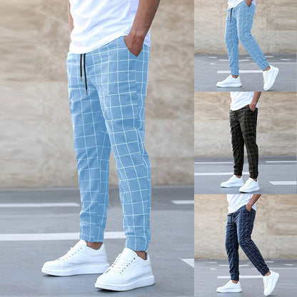 Mens casual Plaid Print Pants
