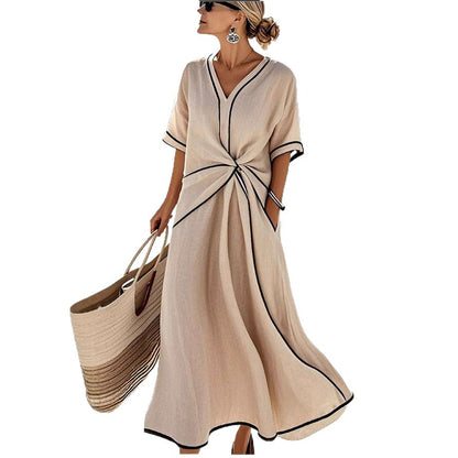 Loose Striped Short-Sleeve Maxi Dress