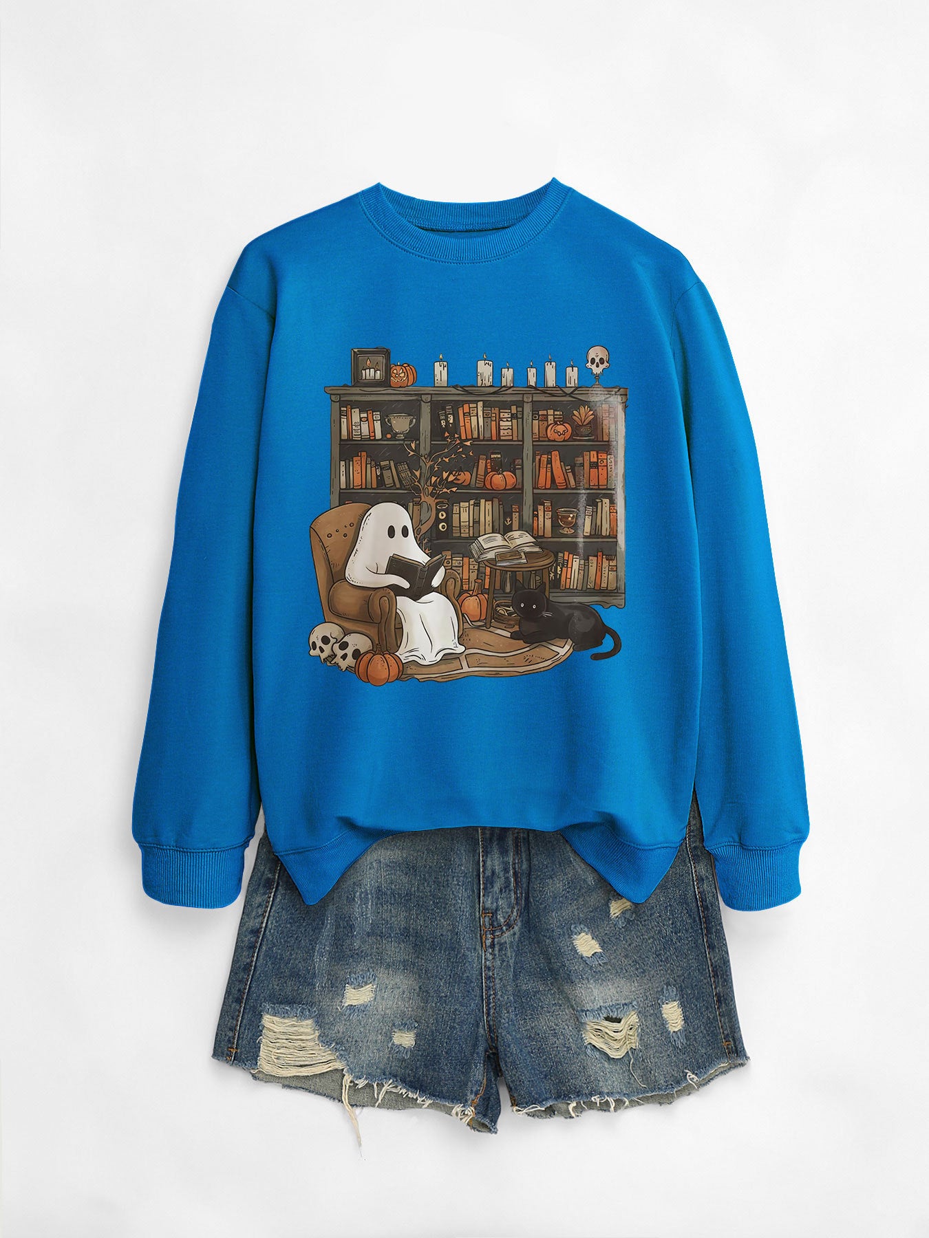 Womens Bookshelf Ghost Sweater