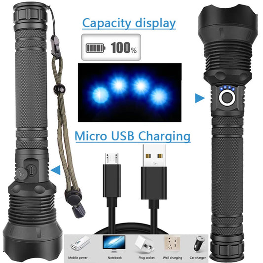 Super Bright Powerful LED Flashlight Torch P90 Rechargeable Zoomable