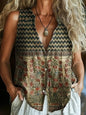 Trendy Button Floral V-neck Shirt