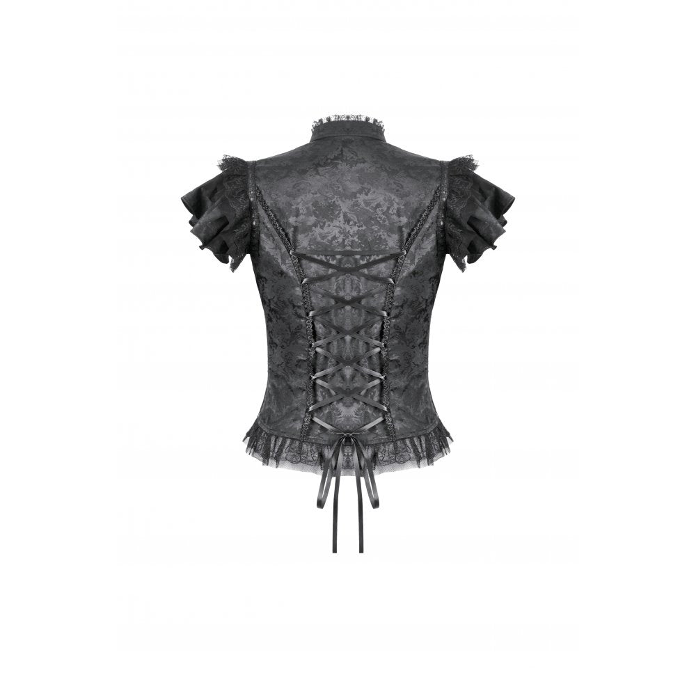 Dark in Love Seraphine Lace Shoulder Goth Top