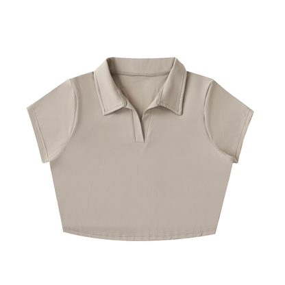 Womens V-Neck Lapel Crop Top