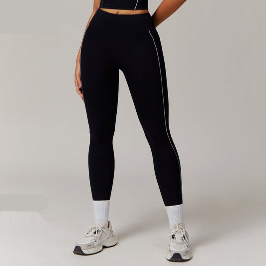 Pantalon de yoga taille haute couleur contrastée pour le fitness, toucher seconde peau, avec poches