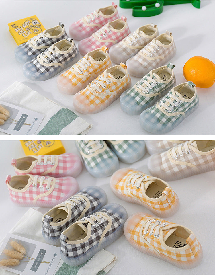 Plaid Canvas Shoes Elastic Band Slip-on Children