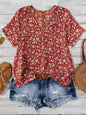 European And American Women's V-neck Short-sleeve Green Floral Casual