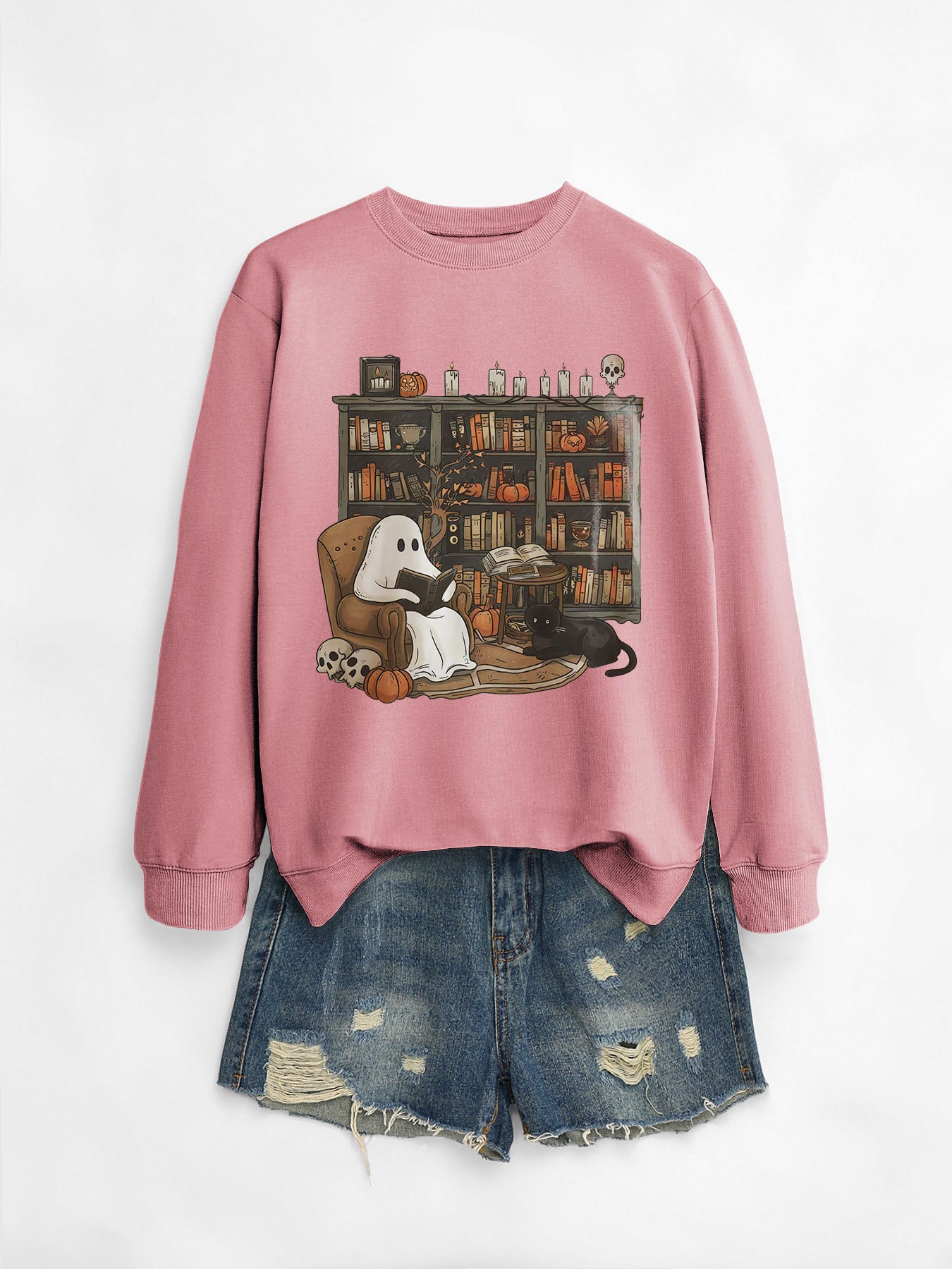 Womens Bookshelf Ghost Sweater