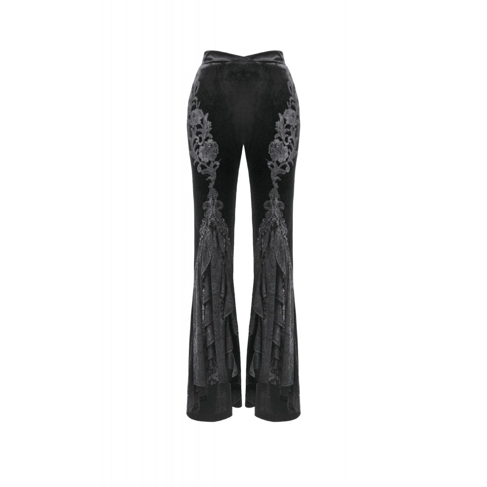 Pantalon évasé en velours et dentelle Dark in Love Erzebeth