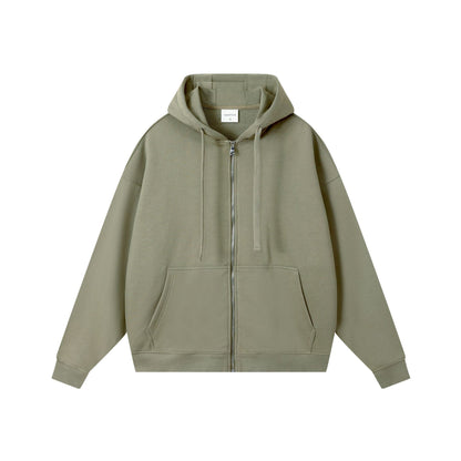 Loose Cotton Hooded Zipper Sweatshirt