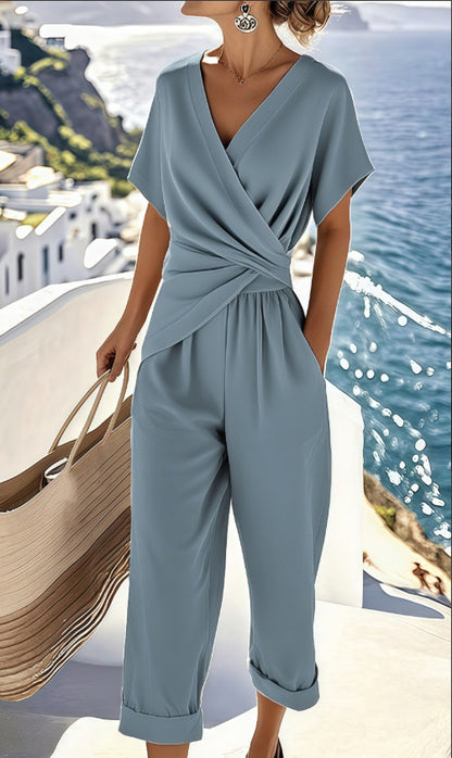 Women's Solid Colour Irregular Short Sleeve Suit