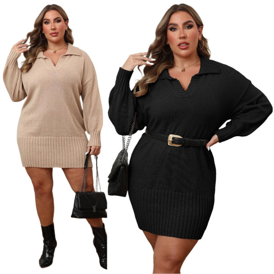 Robe Pull Col Polo Grande Taille – Robe Pull Moulante pour Femme