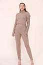 High Neck Drawstrings Ribbed Tee And Leggings Set
