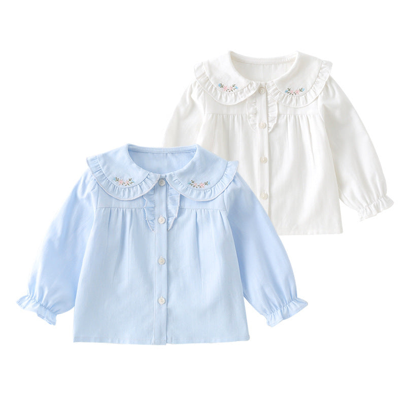 Girl's Cotton White Base Long-sleeved Shirt