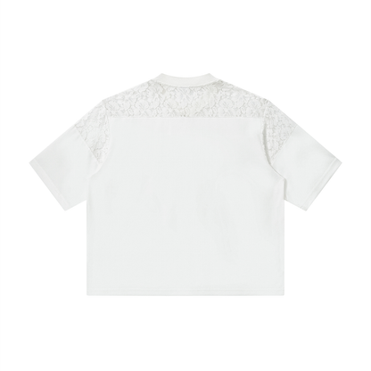 Unisex Lace Paneling V-Neck T-Shirt