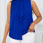 Women's High Neck Sleeveless Top – Solid Color with Lace-Up Detail