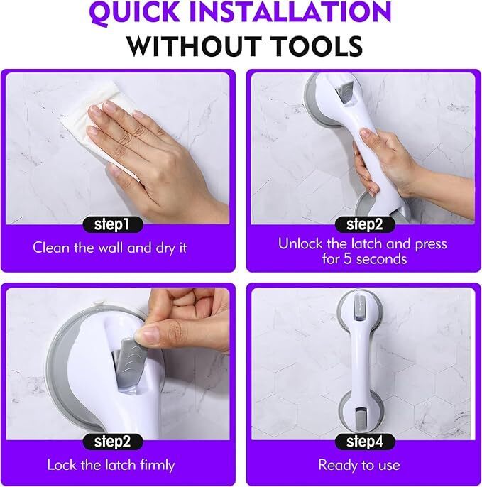2 X SAFETY SUPPORT HAND RAIL HANDLE BAR GRIP GRAB SUCTION BATH BATHROOM SHOWER