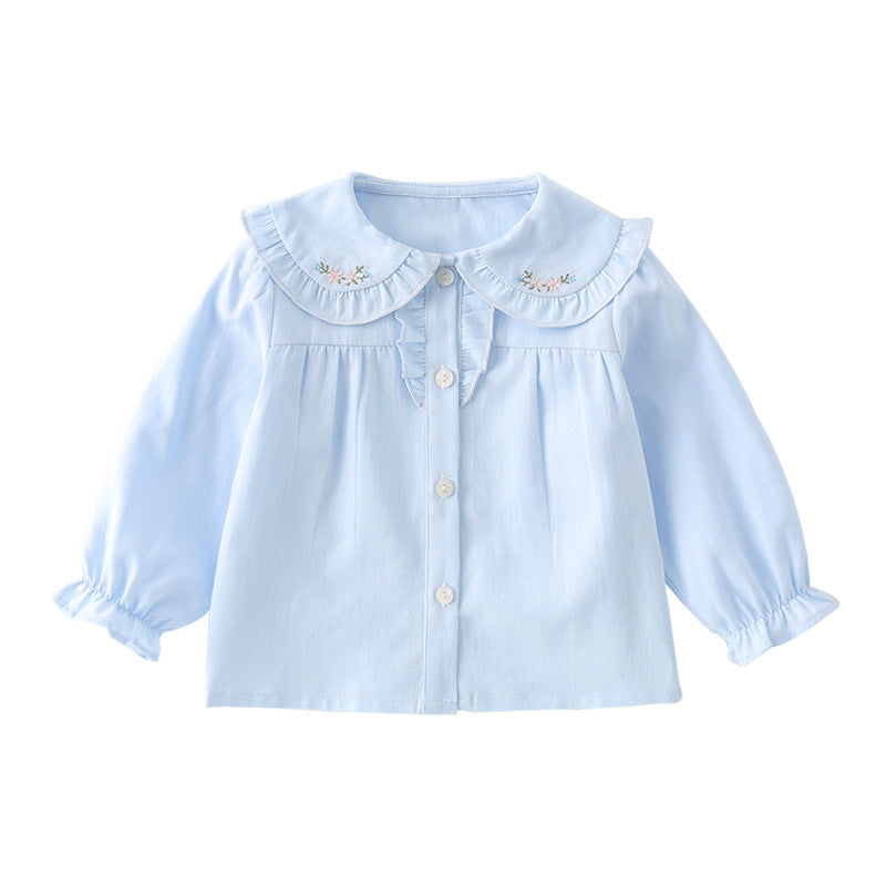 Girl's Cotton White Base Long-sleeved Shirt
